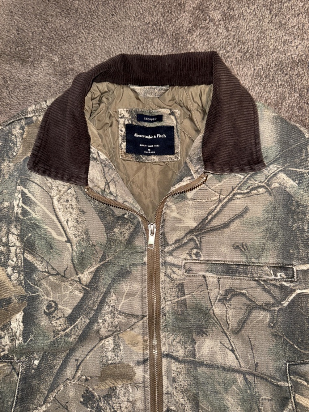 Abercrombie & Fitch Women's Olive and Brown Camo Bomber Jacket